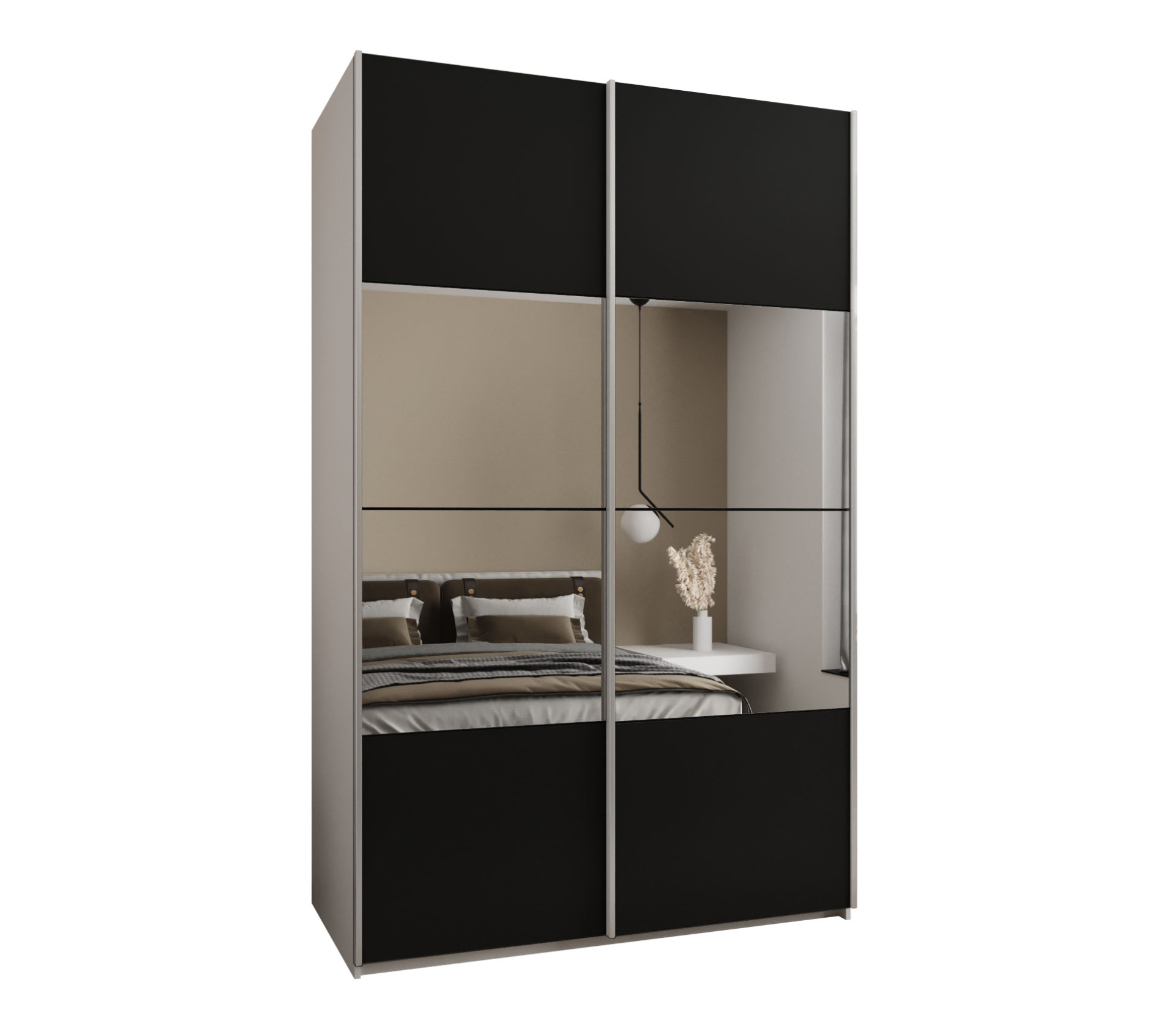 Szafa przesuwna wysoka Lux 4 160 x 64 x 245,5 cm biały + czarny + u. srebrny - Abiks Meble