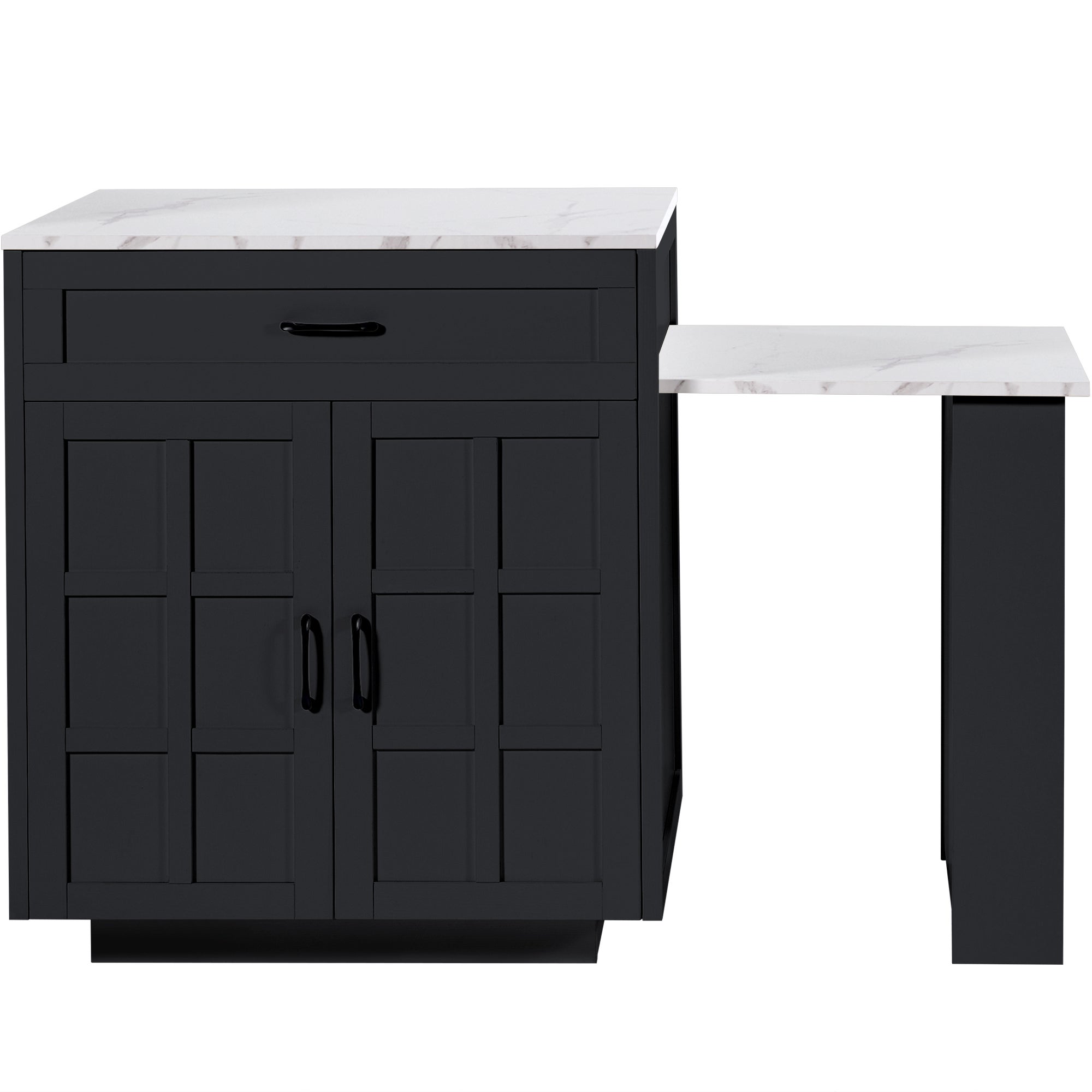 Wyspa kuchenna ze stołem jadalnym dla 4-6 osób - 2 szuflady, 2 drzwi i półki - 133/202 x 70 x 93,5 cm - MDF - Czarny - 7