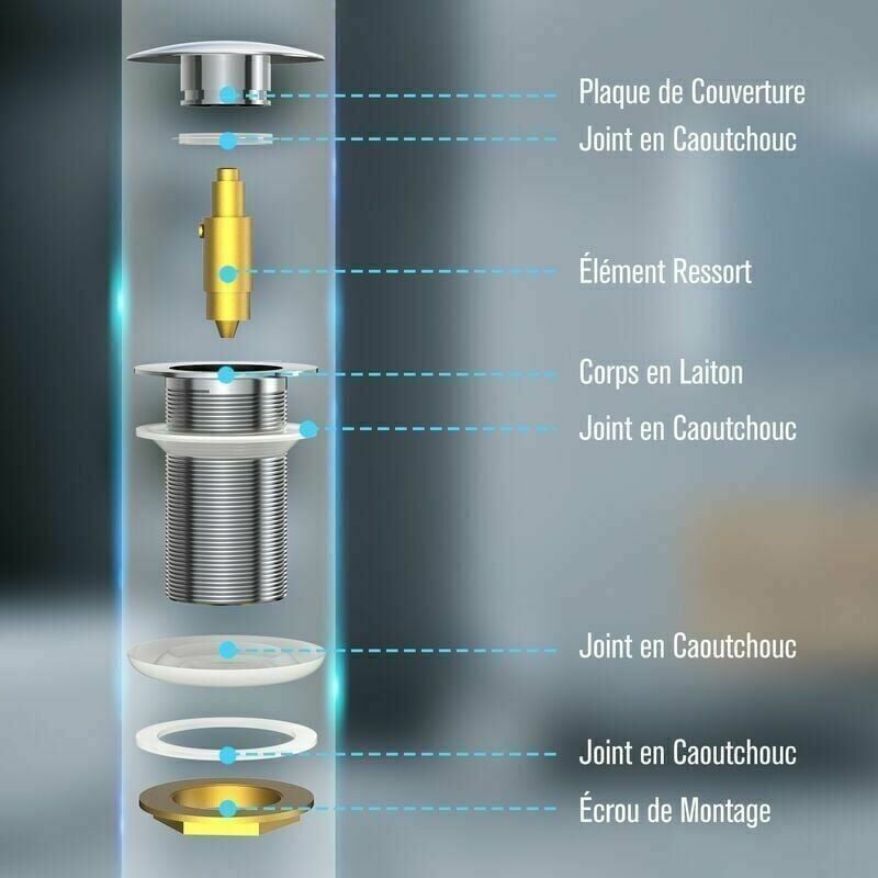 Bonde de Lavabo Pop-up sans Trop-Plein en Laiton Chromé G 1-1/4, équipée d'un Système d'Ouverture et de Fermeture Facile à Bouton-Poussoir. - 3