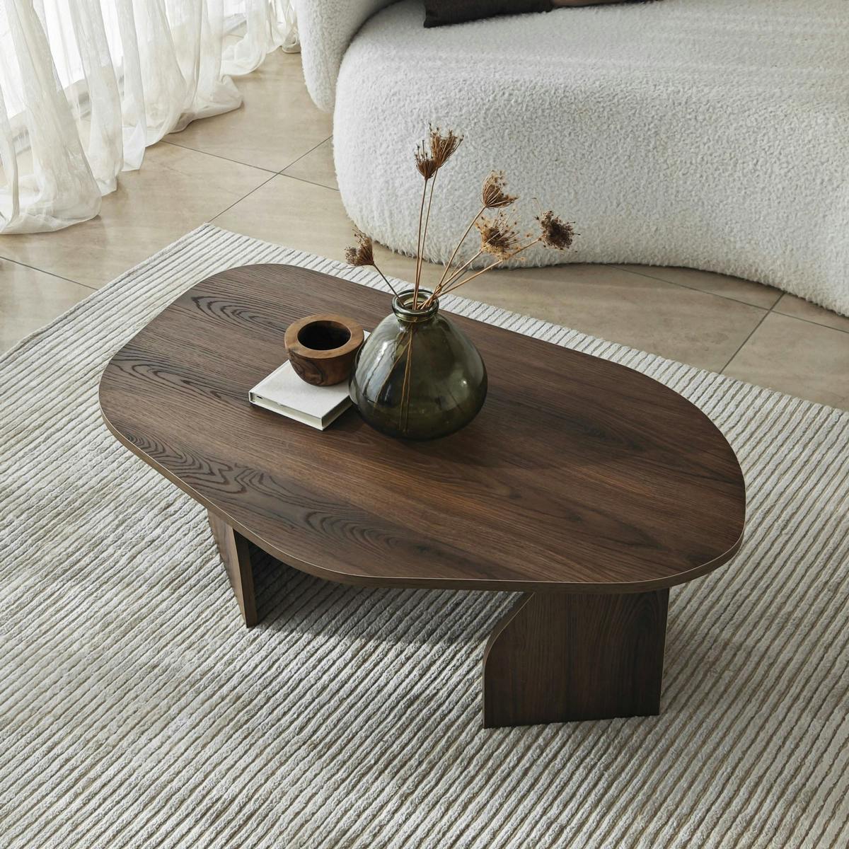 Table basse design effet bois foncé, forme galet MARFA - 6
