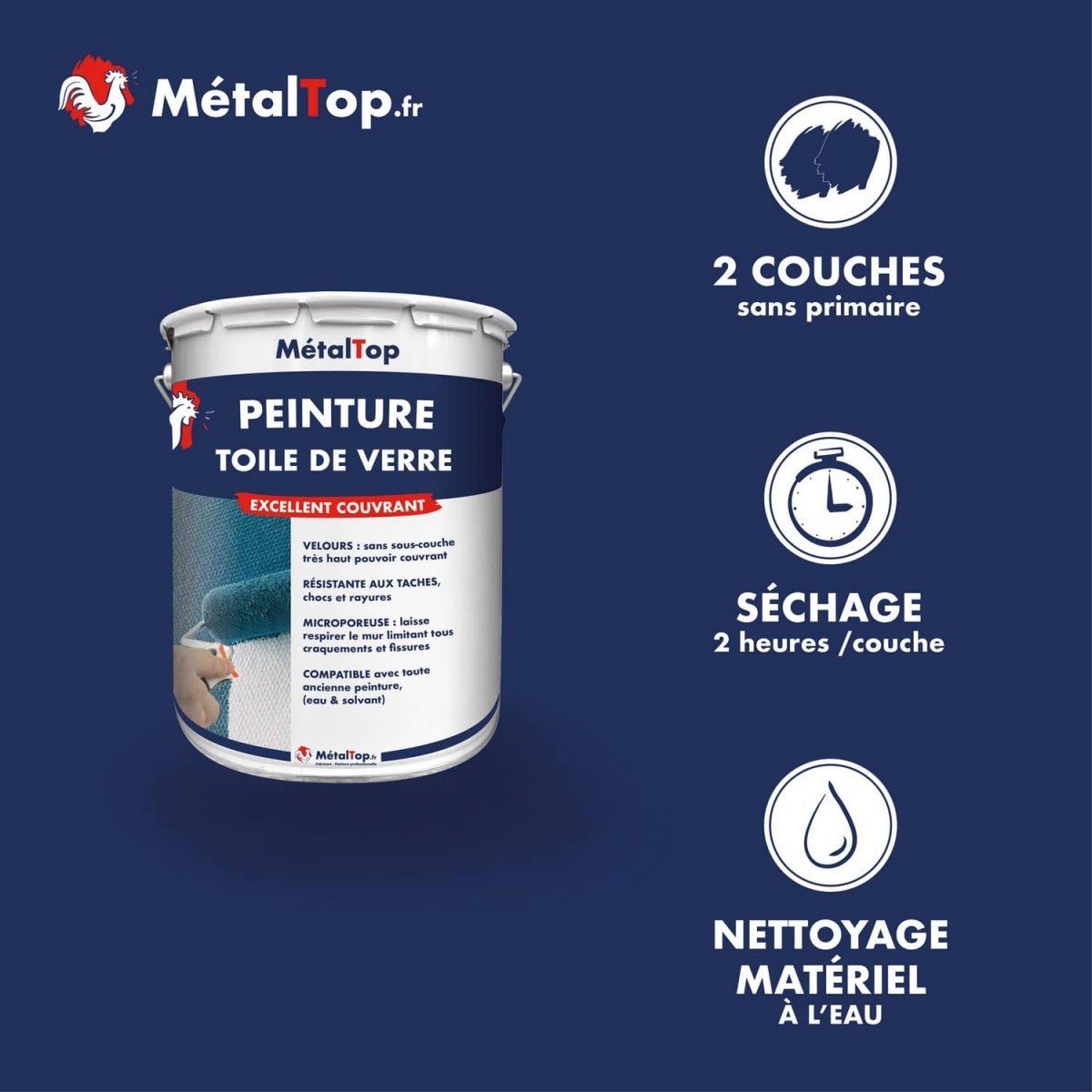 Peinture Toile De Verre - Metaltop - Gris soie - RAL 7044 - Pot 5L - 5