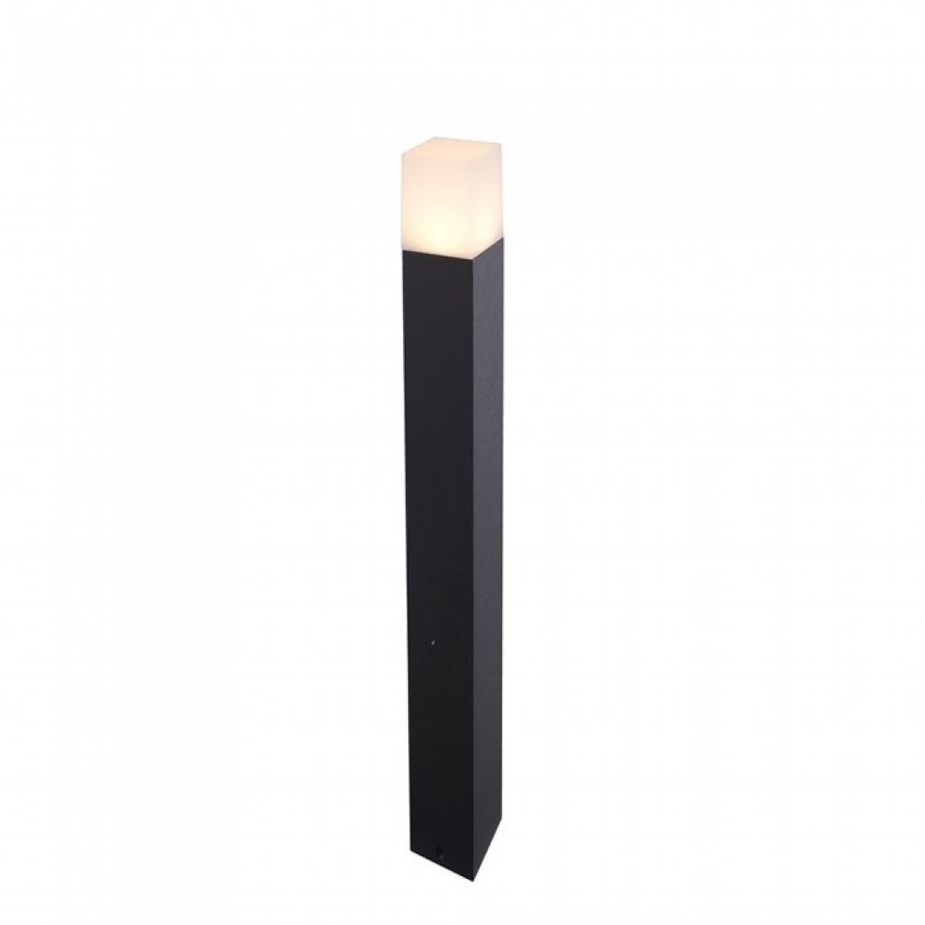 Kwadratowa lampa ogrodowa LED z uchwytem na żarówkę GU10 (maks. 35 W) z czarną obudową i białą osłoną, wys. 80 cm, IP54