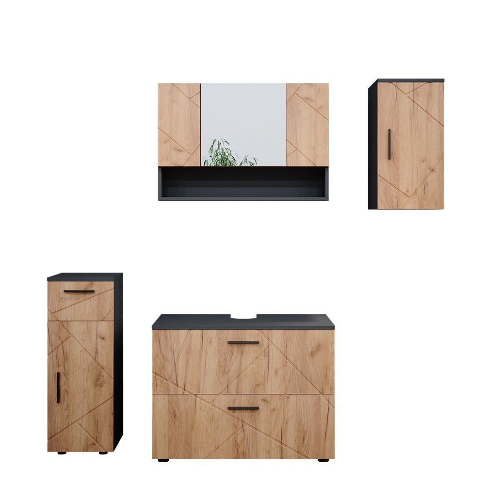 Vicco Zestaw mebli łazienkowych Irma, Złoty dąb power/antracyt, 4 części