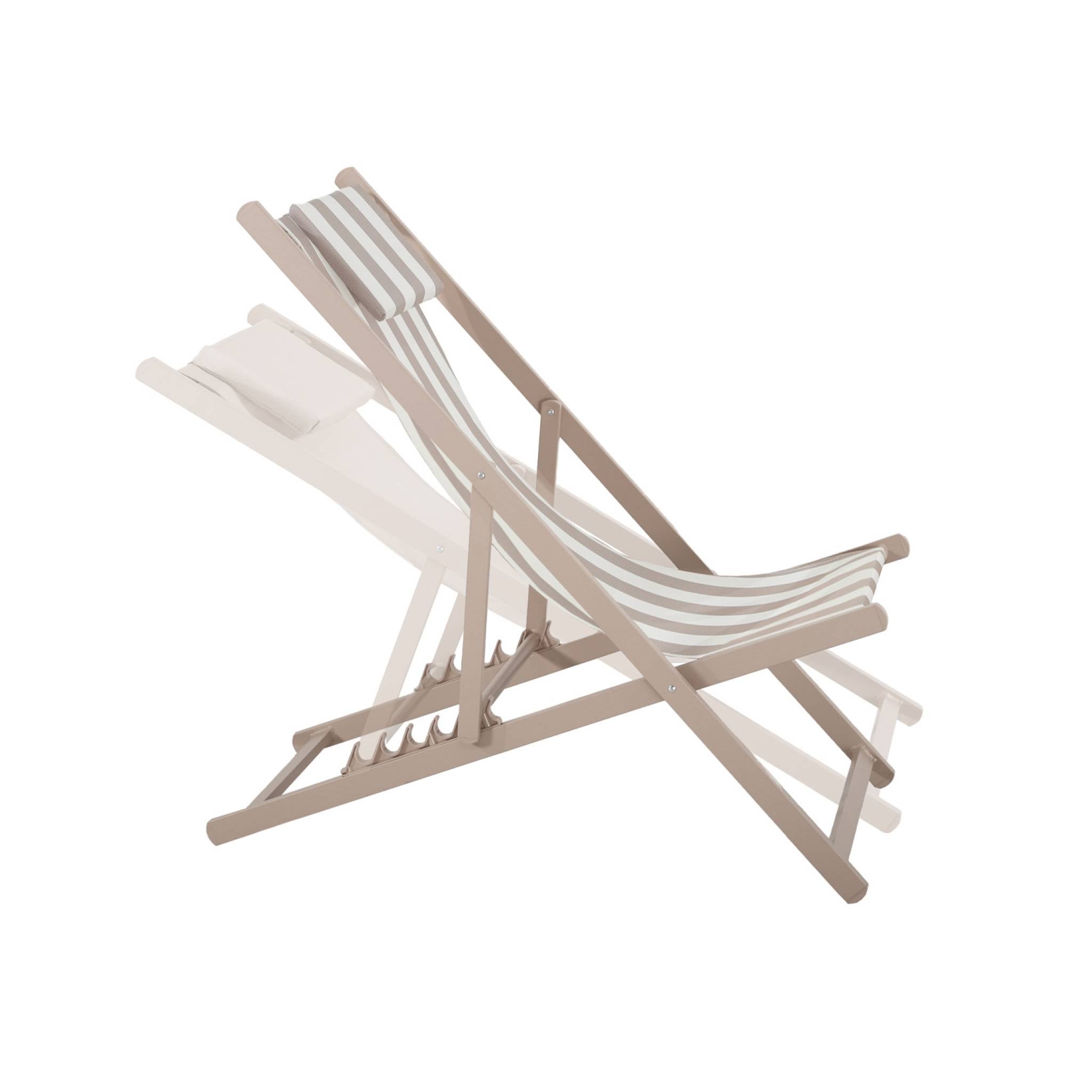 Lot de 2 bains de soleil - Gaia rayures marron - Transat en aluminium gris anthracite et textilene rayures marron avec coussin repose tête. chilienne - 5