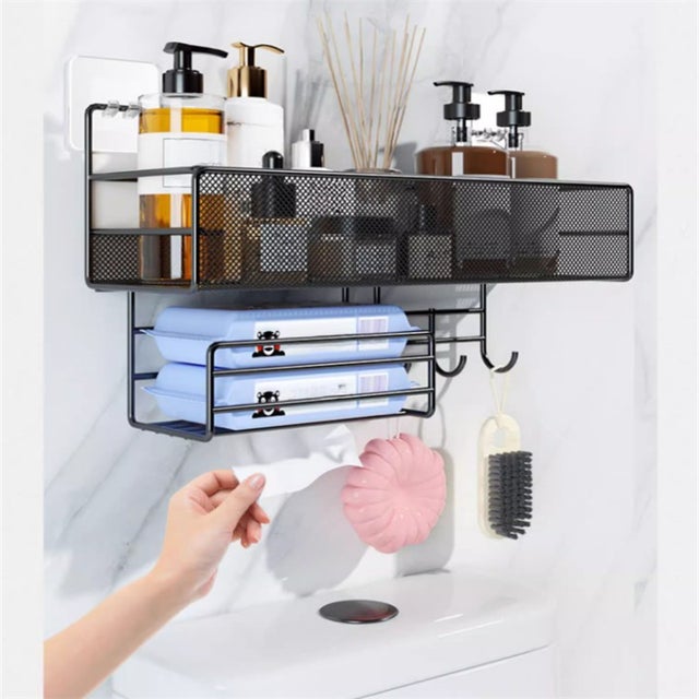 SVADA Étagère De Douche Sans Perçage En Bambou – Panier De Douche Suspendu – Organisateur De Salle De Bain Bois Pour Shampooing & Gel Douche