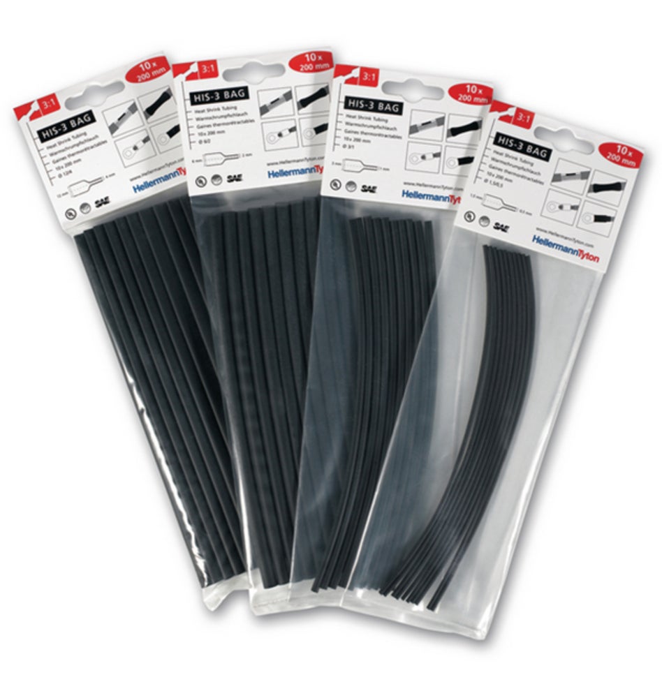 Gaine thermorétractable Hellermann, polyoléfine réticulée, 3:1, lot de 10, 200 mm, flexible et à paroi fine - 3