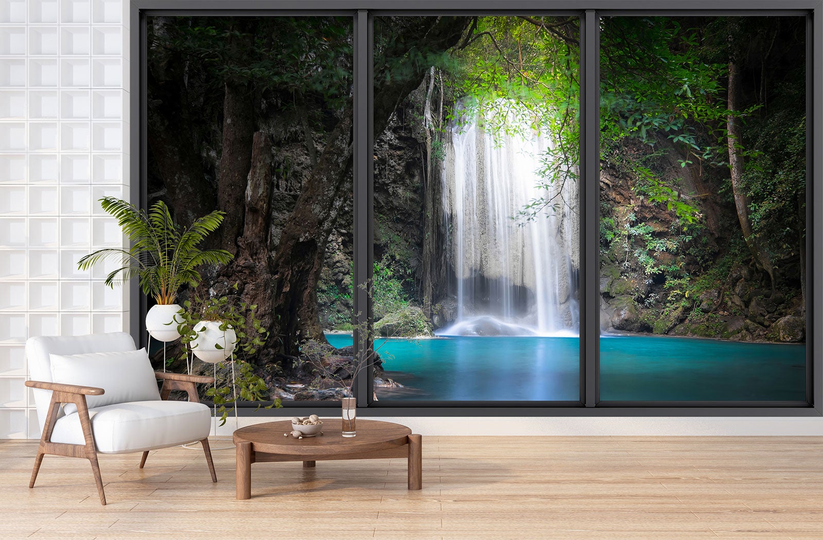 Papier peint panoramique intissé décoratif Trompe l'oeil baie vitrée - Cascades - L260 cm x H156 cm - 3