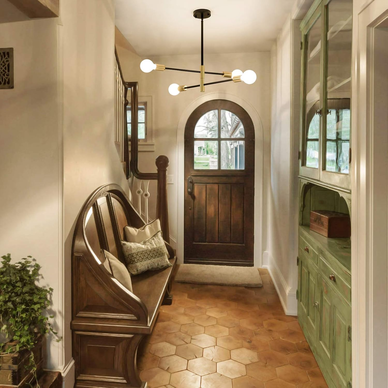 Żyrandol Sputnik w stylu retro, lampa wisząca 4-punktowa, lampa sufitowa w stylu industrial, nowoczesny żyrandol, białe światło (z żarówkami) - 4