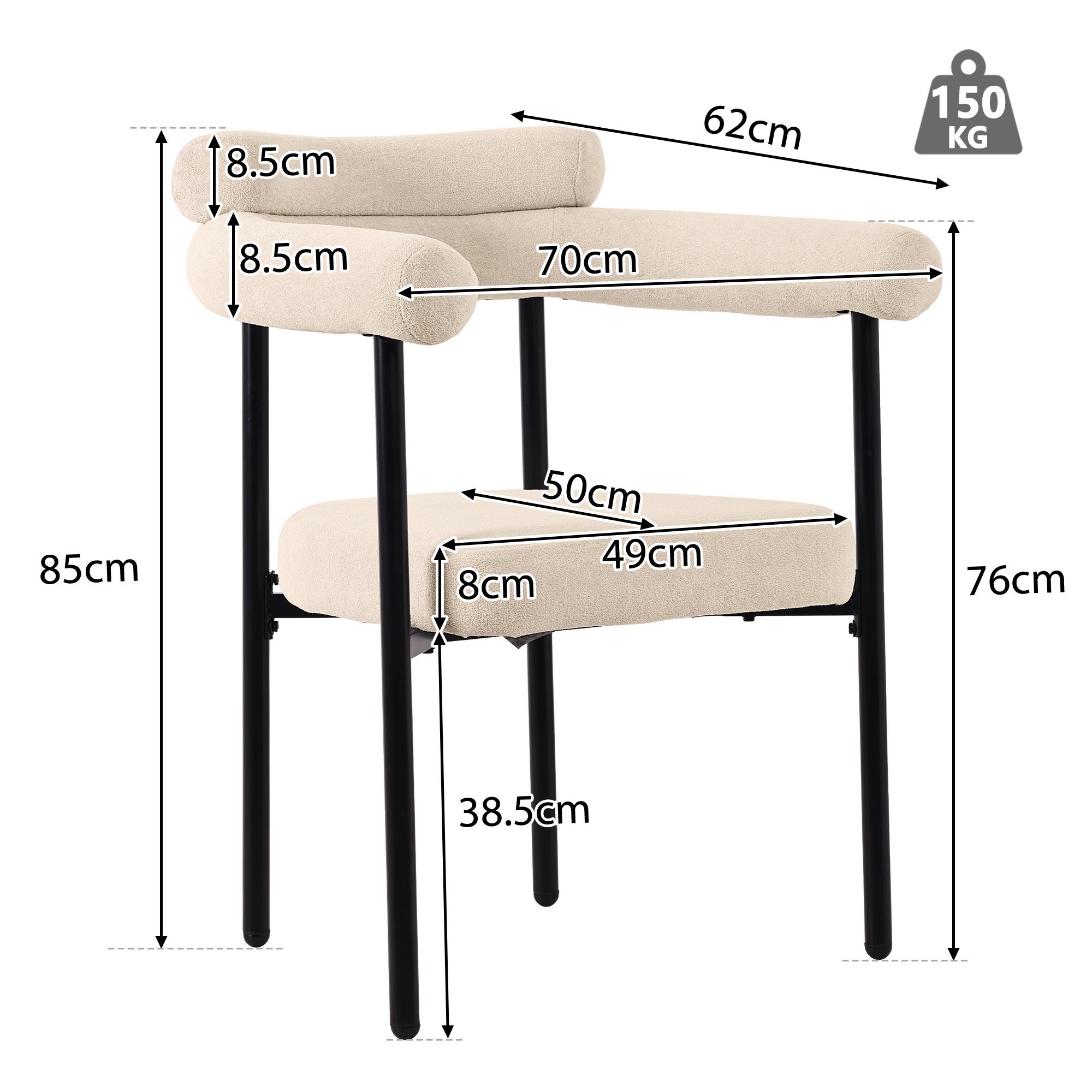 Ensemble table à manger + 6 chaises en velours - 140 x 80 x 75 cm - Bois MDF et métal - Plateau en effet marbre - Beige + blanc - 4