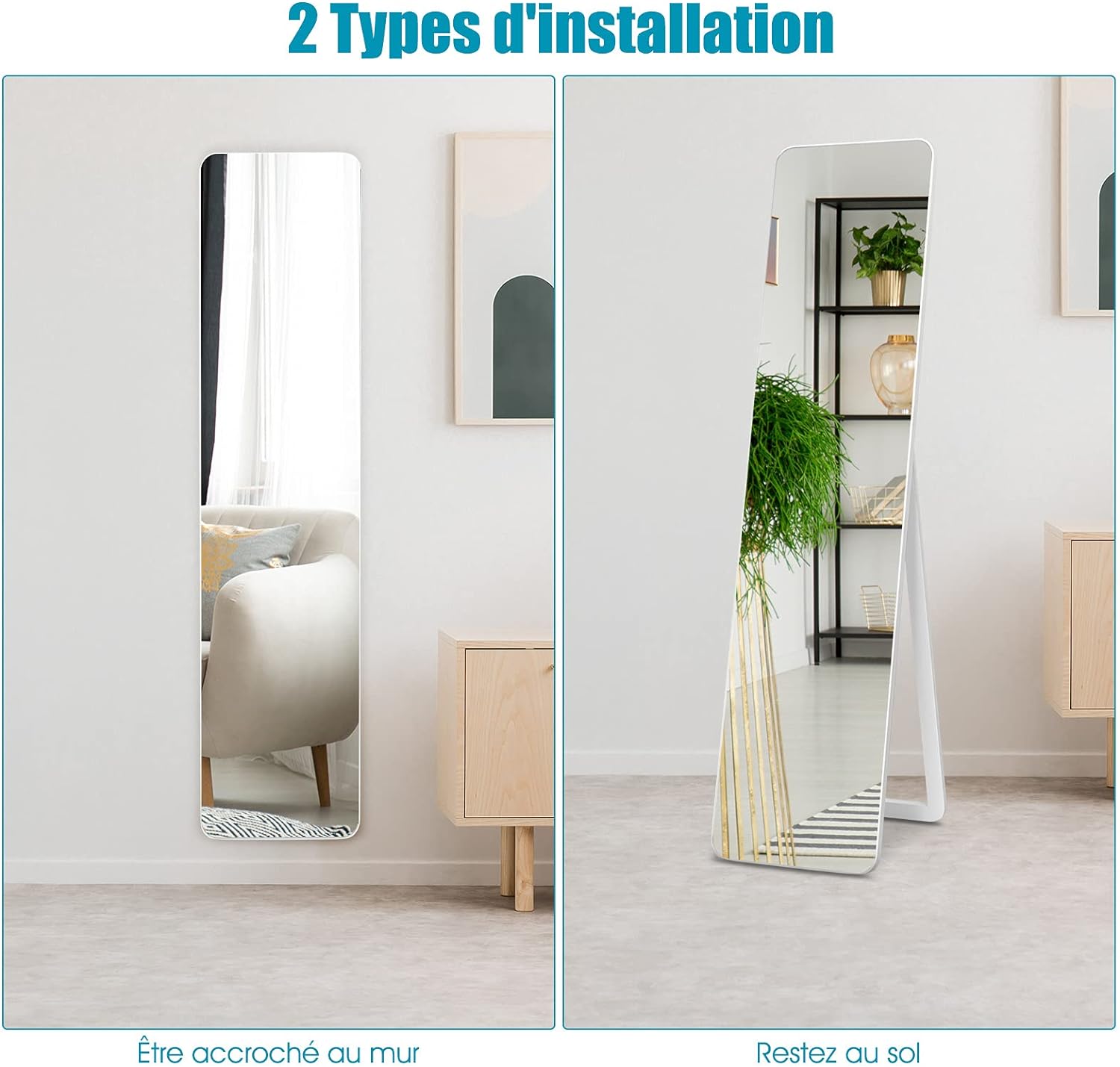 2 in 1 Specchio da Terra, Grande Specchio Autoportante a Figura Intera 160 x 37 cm, per Camera da Letto, Soggiorno - 7
