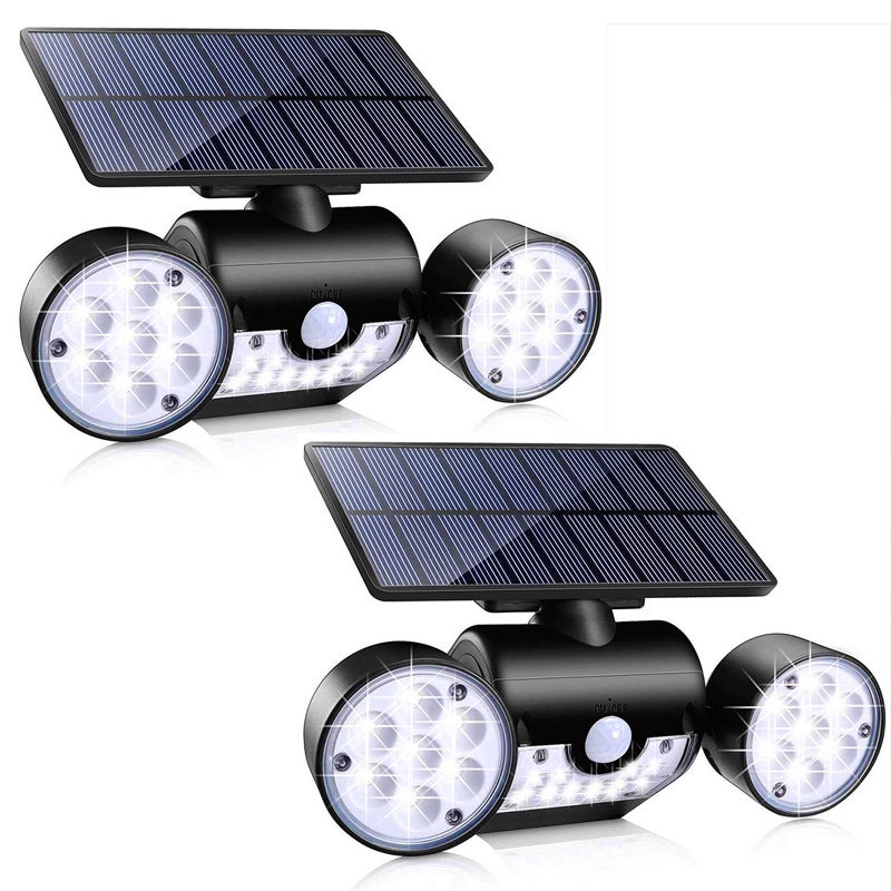 szt Lampy solarne z czujnikiem ruchu reflektory LED z podwójną głowicą wodoszczelne oświetlenie zewnętrzne do drzwi wejściowych garażu ogrodu alejki