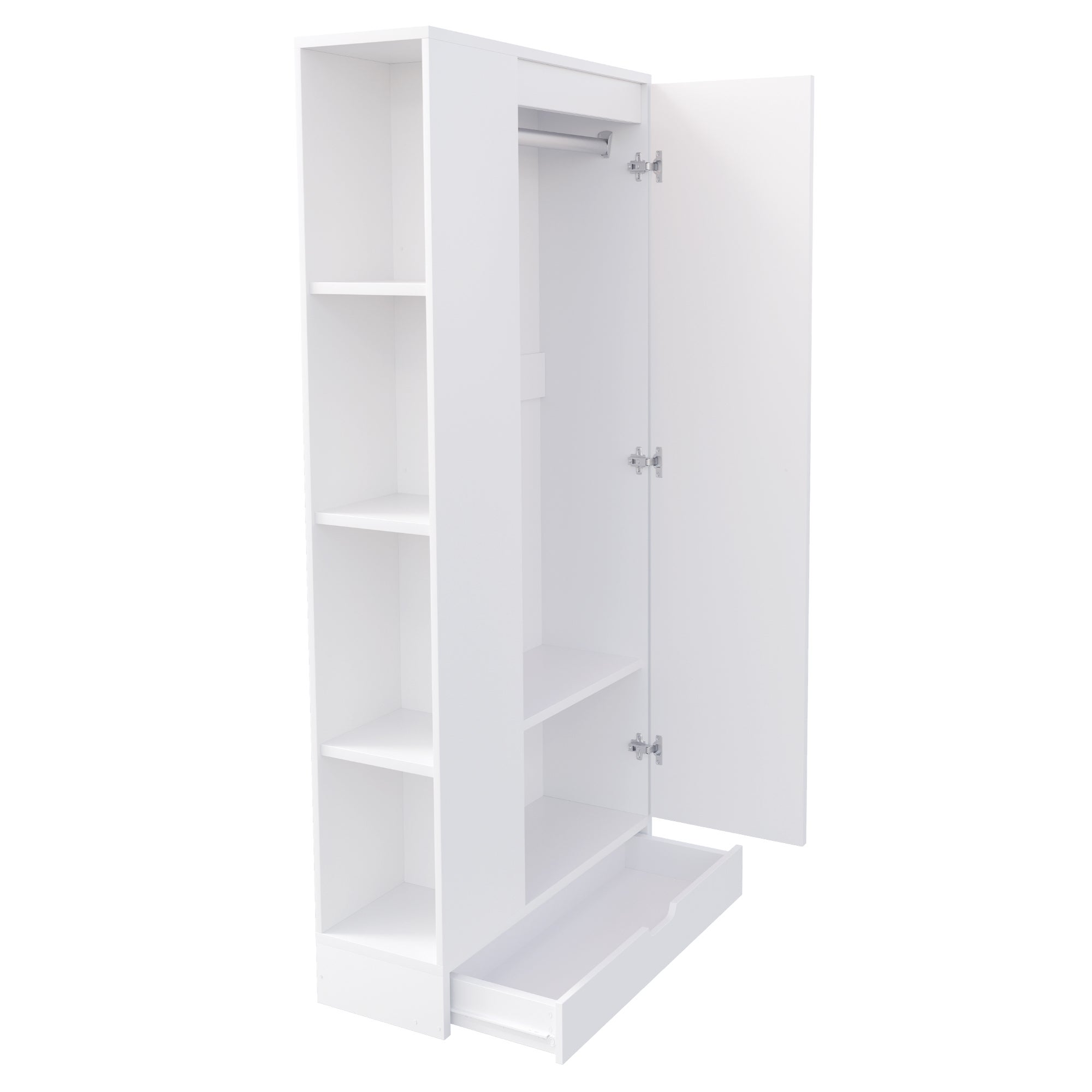 Armoire avec 1 porte, 1 tiroir et étagères latérales - 70 x 40 x 170 cm - Métal+contreplaqué+MDF - Blanc - 8