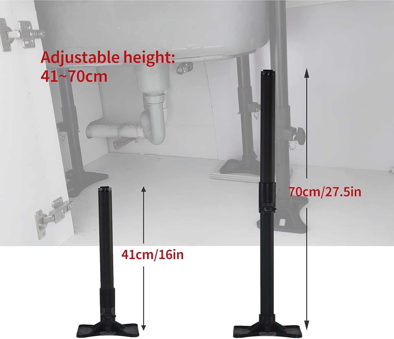 Juego de 2 soportes para fregadero bajo encimera de acero inoxidable - Patas ajustables - Kit de reparación y sistema de soporte 41-70 cm - 2