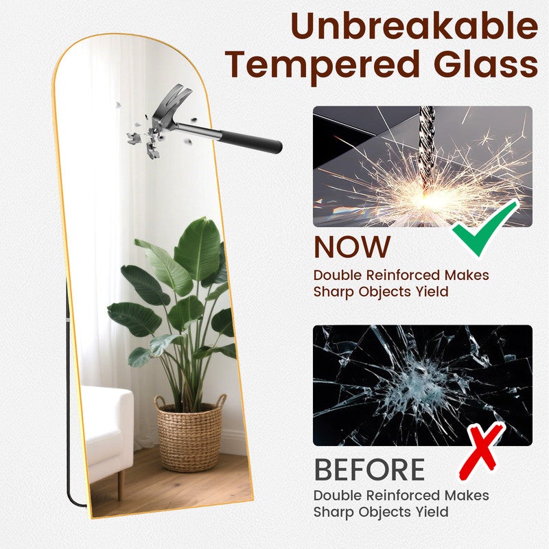 Espejo de cuerpo entero 162 x 52 cm,RATTANTREE espejo arqueado, espejo de pie con soporte,espejo de cuerpo entero arqueado Dorado,pie o inclinable - 4