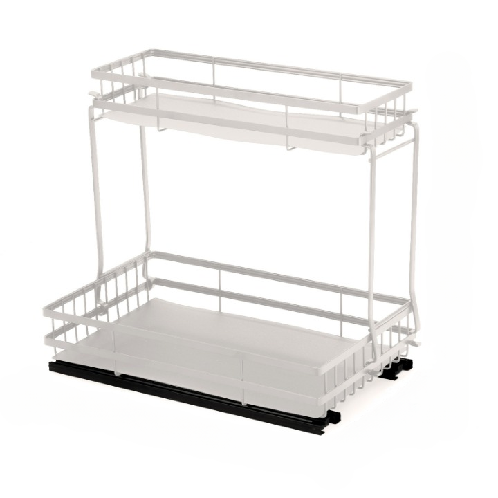 Półka pod zlewem z przesuwanymi koszami, wielopoziomowy organizer do kuchni i łazienki, biały