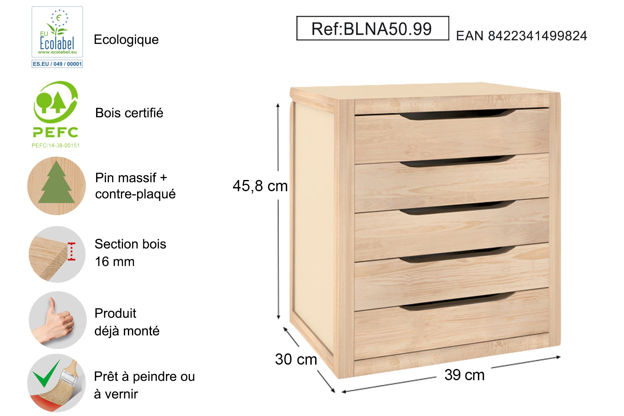 Tiroir natura 450x390x300mm 5 tiroirs - 4