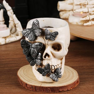 Portacandele Teschio Gotico Kanylavy | Bianco, In Resina | Decorazione Horror Halloween | 8,5 X 7,5 X 7 Cm