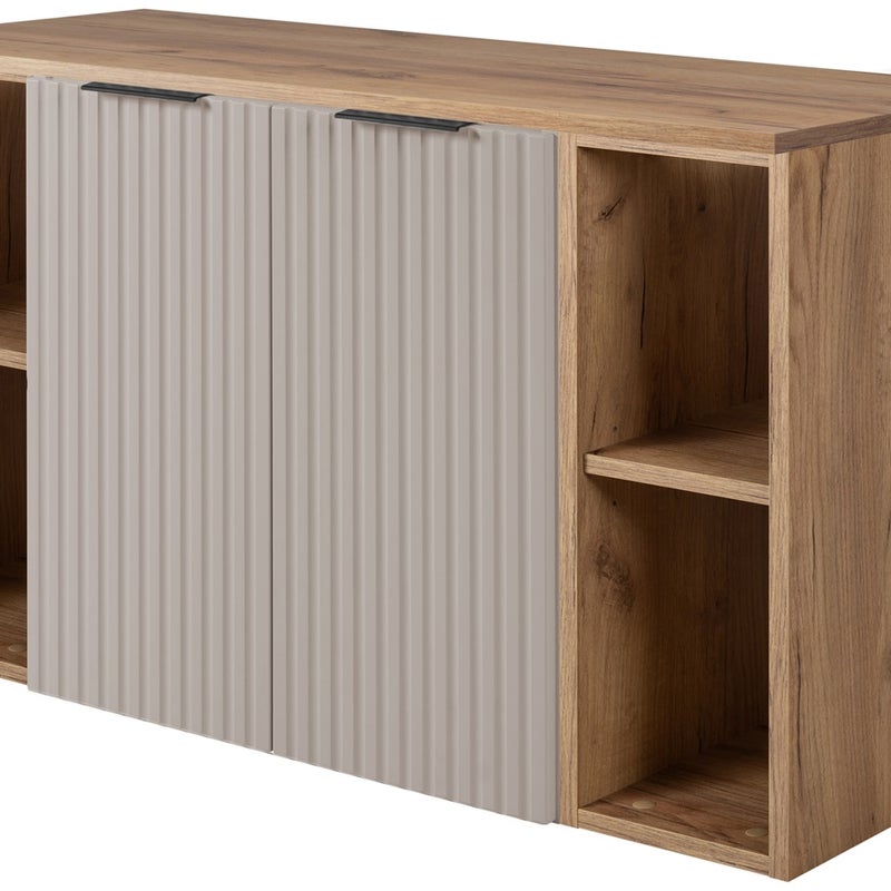 Zestaw łazienkowy FLOW 100 cm kaszmir z blatem dąb craft i regałami