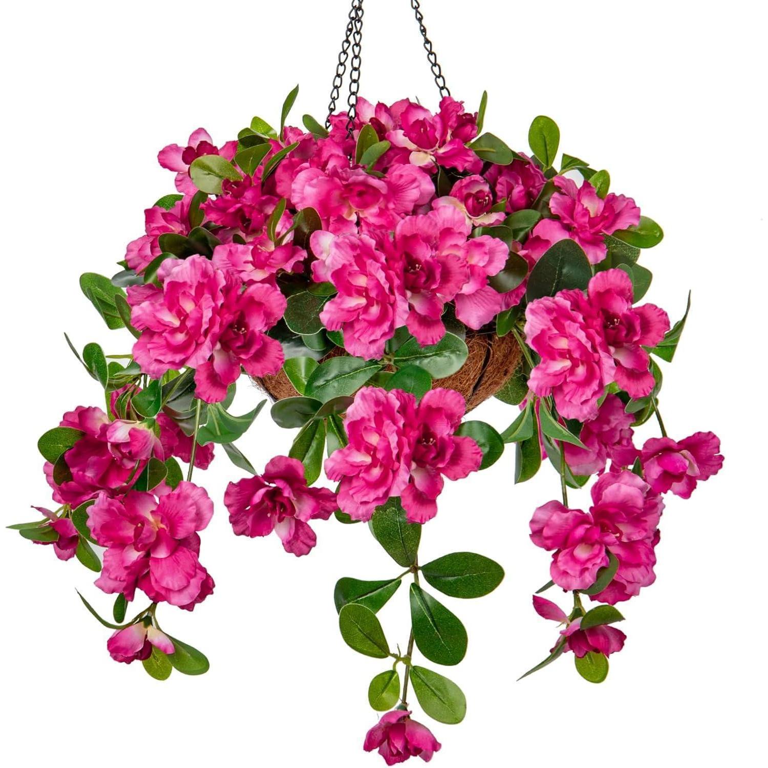 Plante artificielle suspendue Rhododendron rose 70 cm textile | Leroy ...