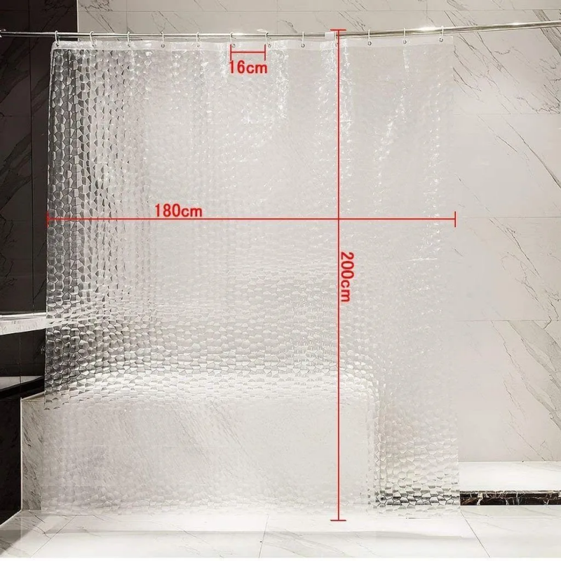 Tenda da doccia trasparente EVA, impermeabile e antimuffa, 180x200 cm, con 12 anelli per tenda in PP - 3