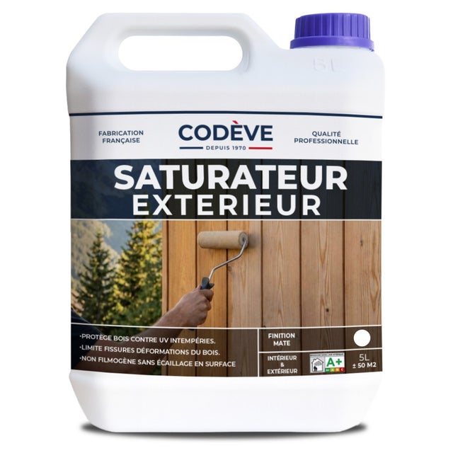 Saturateur Bois Exterieur - 5 L - Codeve Bois - Non Filmogène Pour Bois Extérieurs Soumis Aux Uv Et Intempéries.