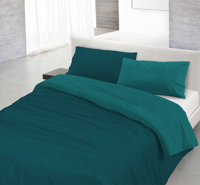 Housse de couette vert pétrole/vert bouteille, 1 place - taie d’oreiller 52x82cm