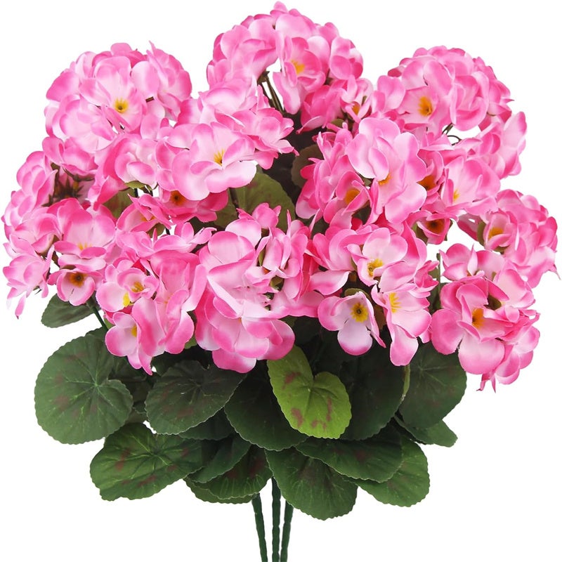 Zestaw 4 sztucznych pelargonii, bukiet sztucznych kwiatów ogrodowych na ślub, do ogrodu, do dekoracji wnętrz, różowy