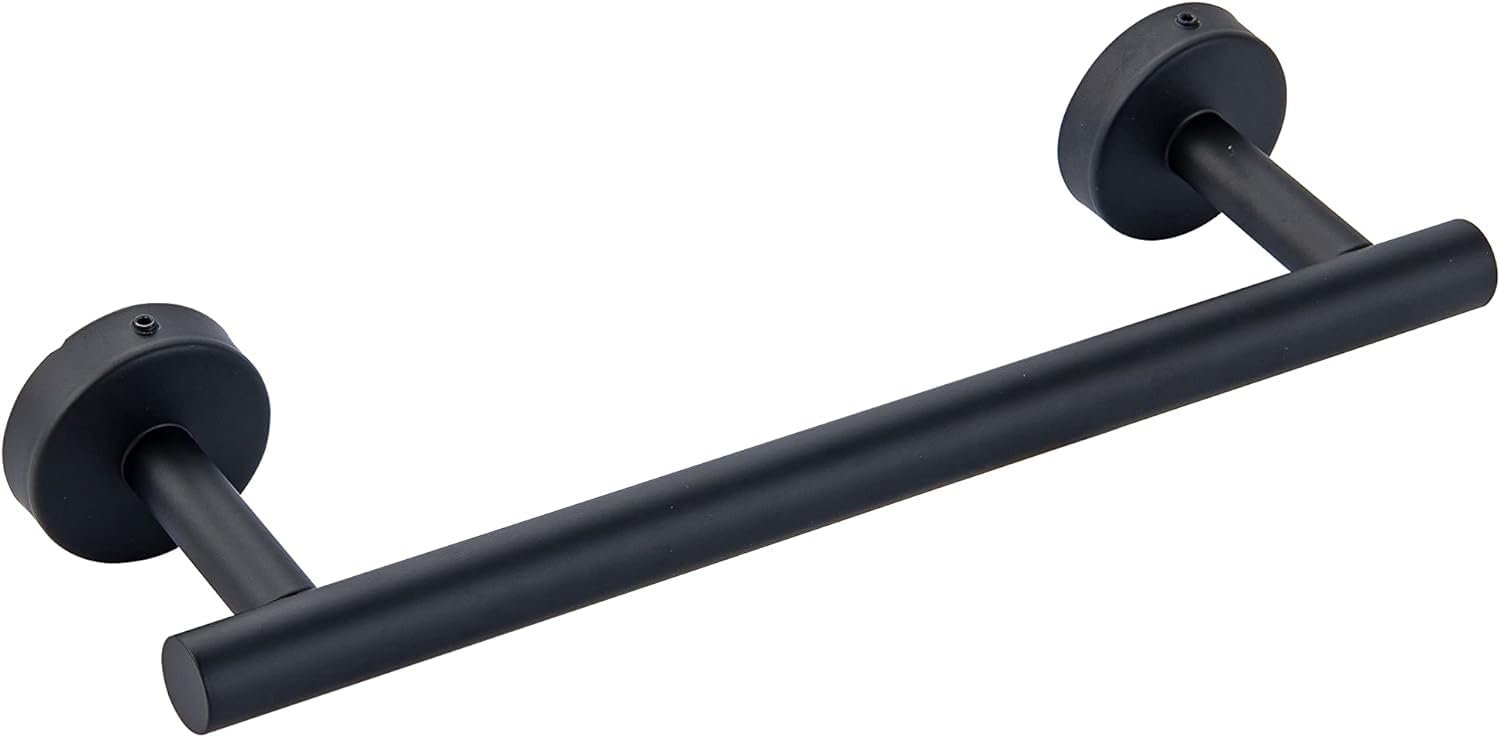 Set 10 Accessori Bagno Nero Opaco In Acciaio SUS304 - Barra Porta Asciugamani 60 Cm, Anelli E Ganci