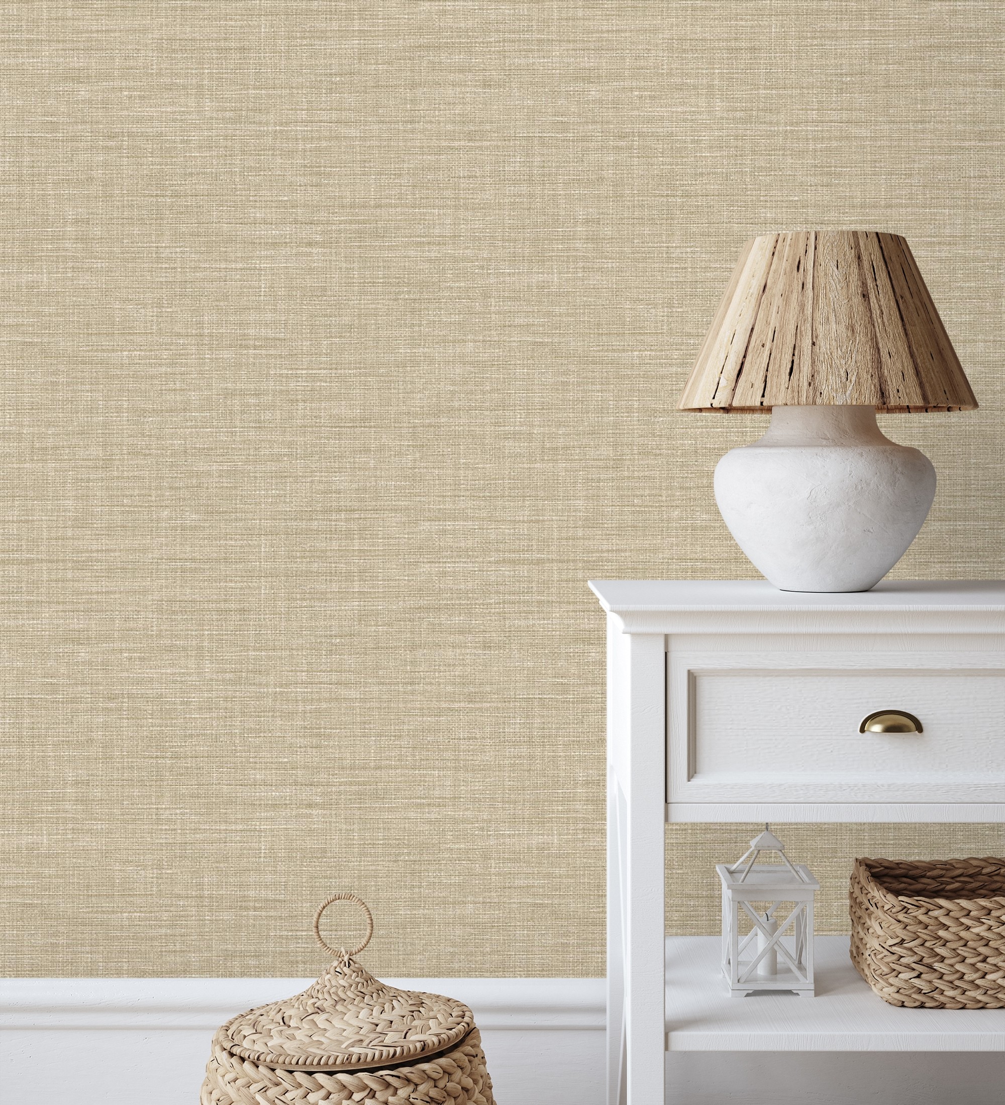 Papel pintado vinílico ecológico efecto fibra vegetal tejida teñida con textura en relieve - soho fabric 679734 de gaulan - rollo de 10 m x 0,53 m