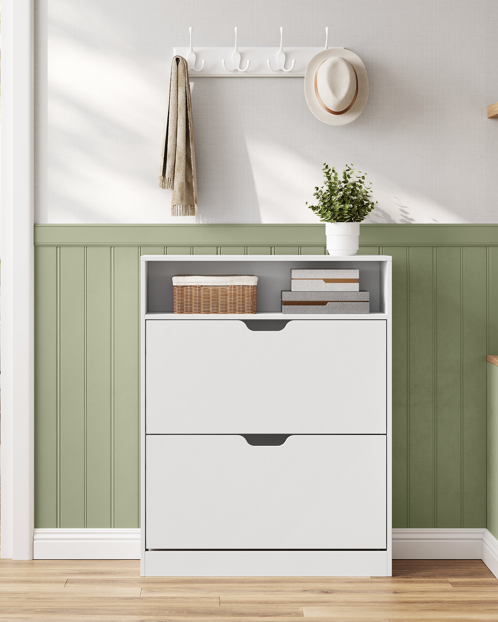 Meuble à Chaussures 2 Portes Battantes,11 à 16 Paires, pour Petite Entrée, 24 x 80 x 102 cm, Blanc Nuage - 7