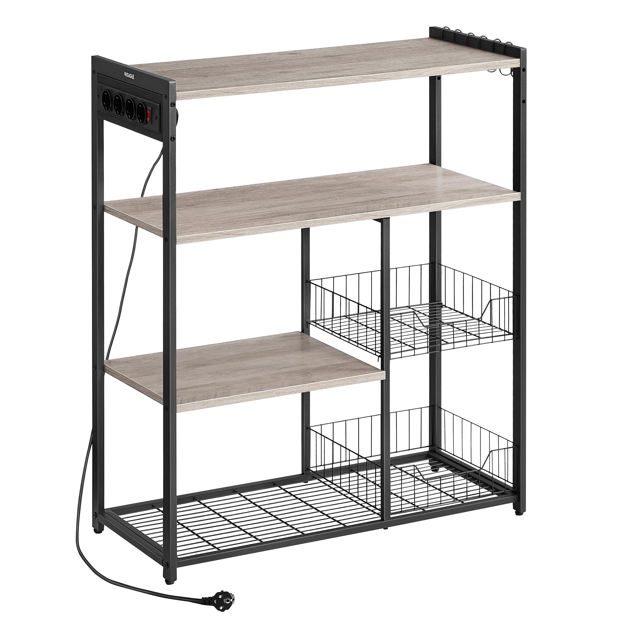 Vasagle Greige Mélange + Negro Tinta Estantería De Cocina Con 2 Cestas De Malla, - Imagen 3