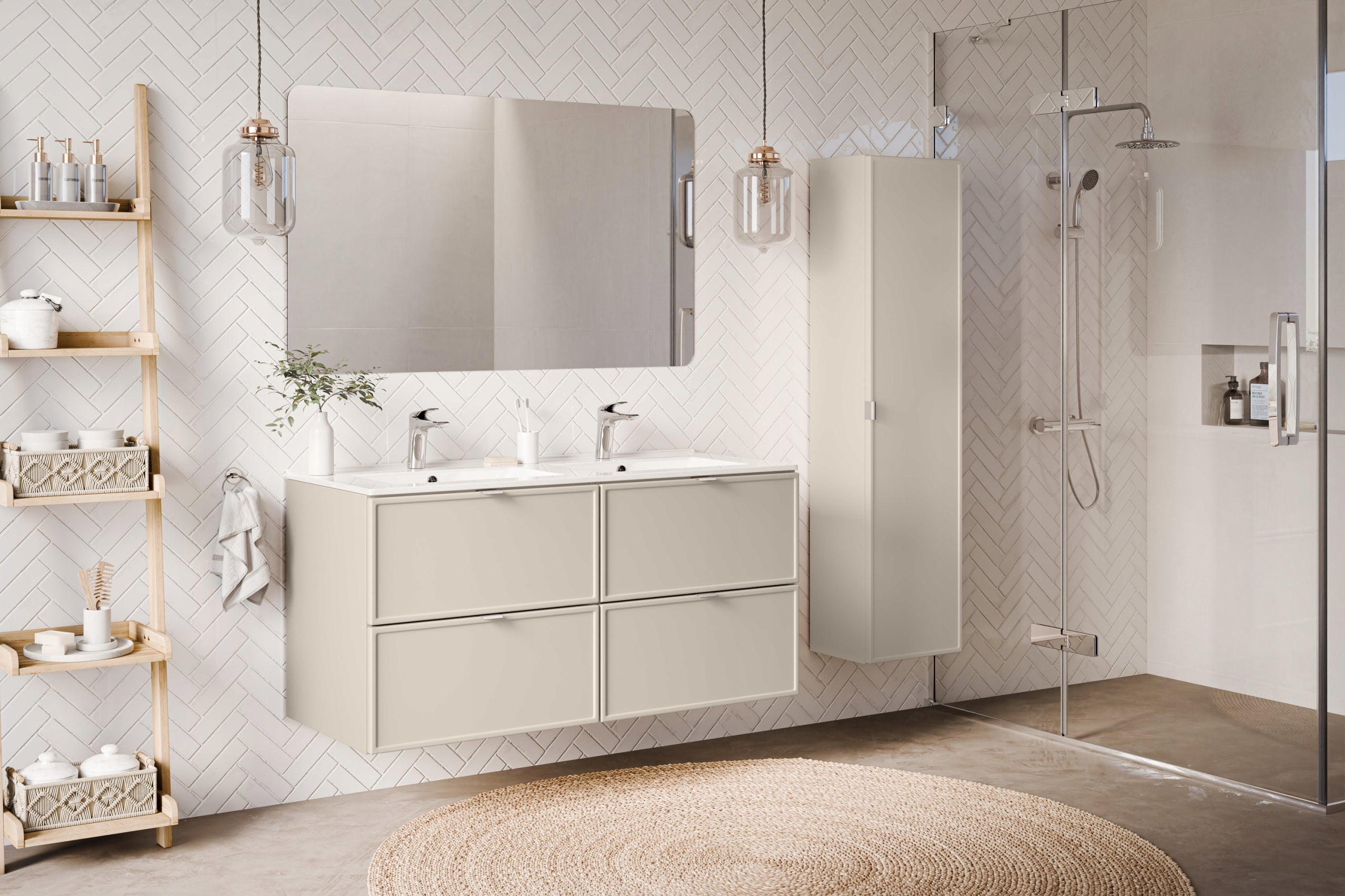 Szafka pod umywalkę BELLA 120 cm kaszmirowa wisząca frezowany front 3 drzwi - 2