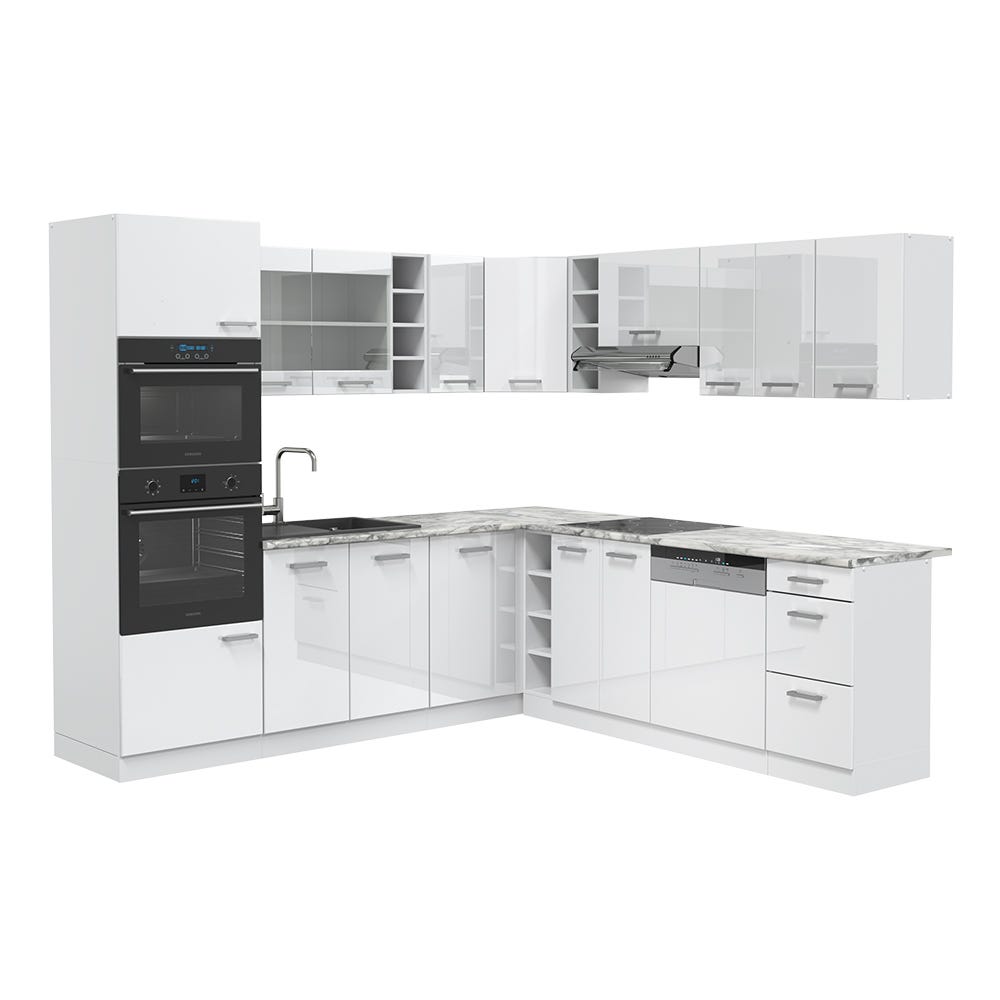 Vicco Cuisine d'angle R-Line 237x247cm PT Marbre Blanc Vicco Cuisine d'angle R-Line 237x247cm PT Marbre Blanc