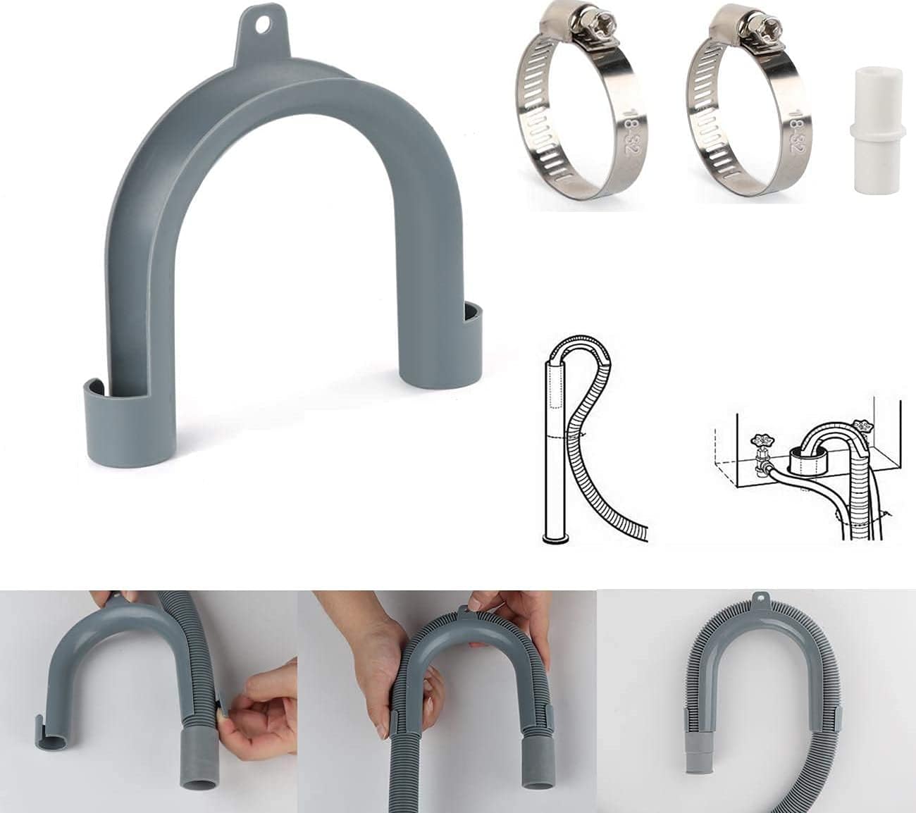 Dodatkowy wąż spustowy do pralki - średnica uniwersalna (30-42 mm), szczelny - 1 szt., szary, 0,6 metra - 5