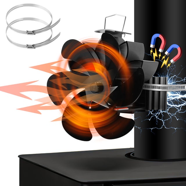 Ventilateur Poele à Bois 6 Pales Ventilateur Cheminée Alimenté à la Chaleur Silencieux pour Poêle à Bois Cheminée Bûche Fixé sur le Tuyau de Cheminée