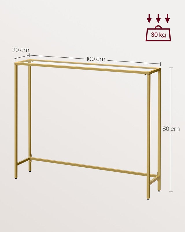 Table Console, Table d'Entrée, Bout de Canapé, Dessus de Table en Verre Trempé, Montage Facile, Pieds Réglables, Doré Clair et Transparent - 5