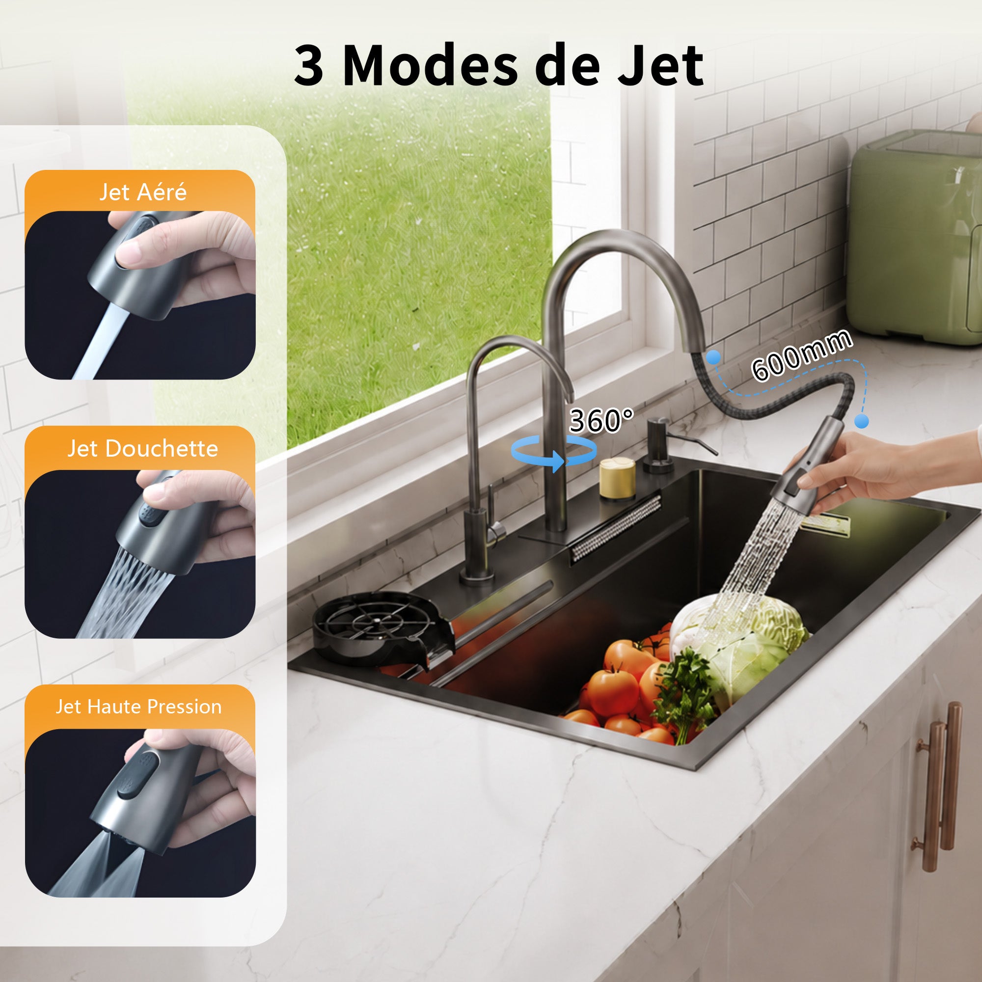 Évier de Cuisine Multifonction Cascade en Acier Inoxydable 304 - 75 x 46 cm - Marque DeerValley - 5