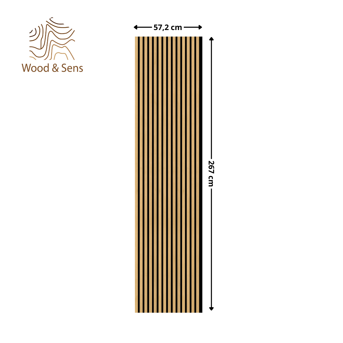 Panneau mural acoustique tasseaux MDF placage chêne véritable, L.267 cm x l.57,25 cm x Ep. 19 mm - 6