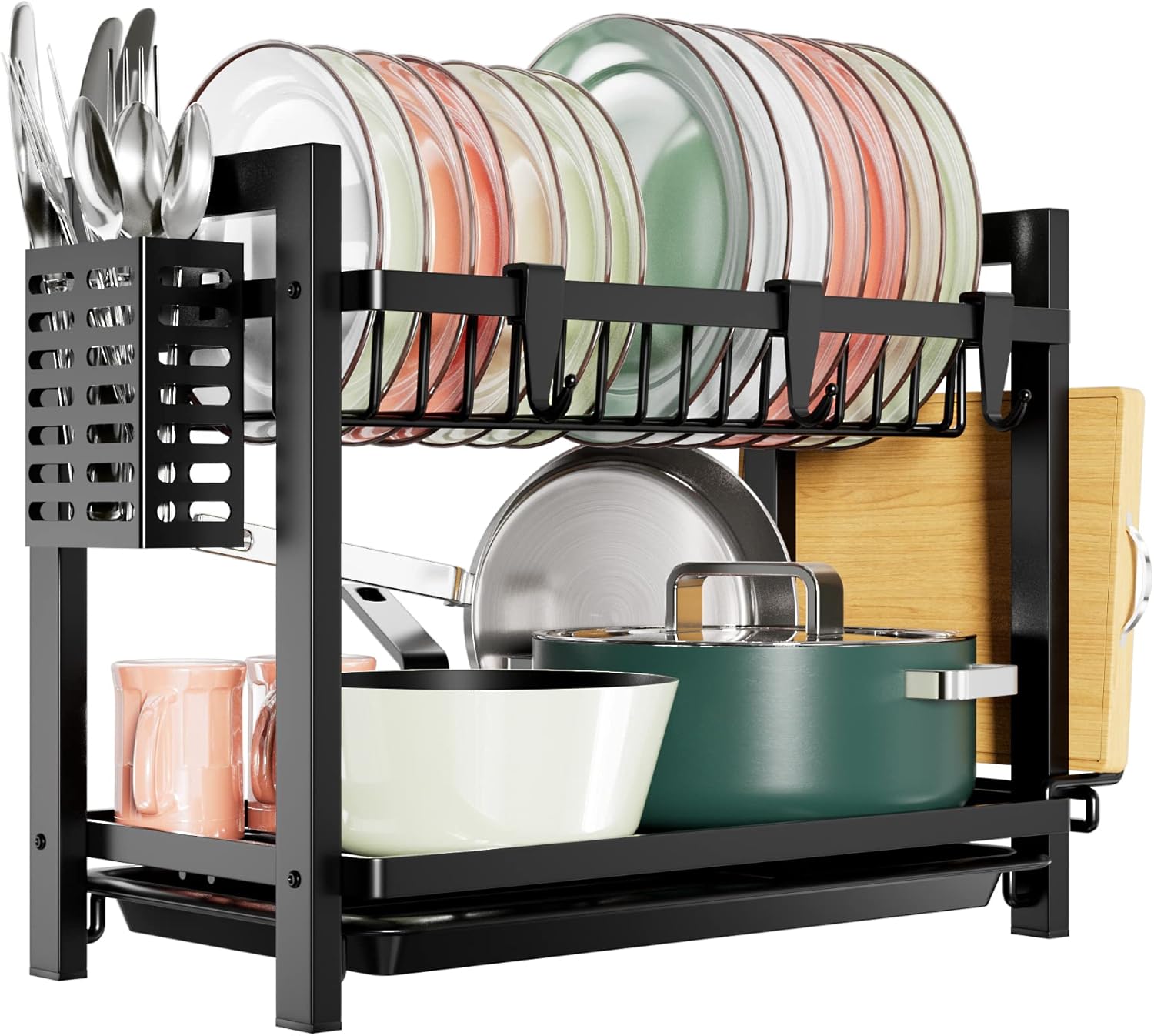 Niffgaff Egoutoire Vaisselle Cuisine Noir à 2 Niveaux en (43.5 * 24.5 * 34.5) INOX avec Porte