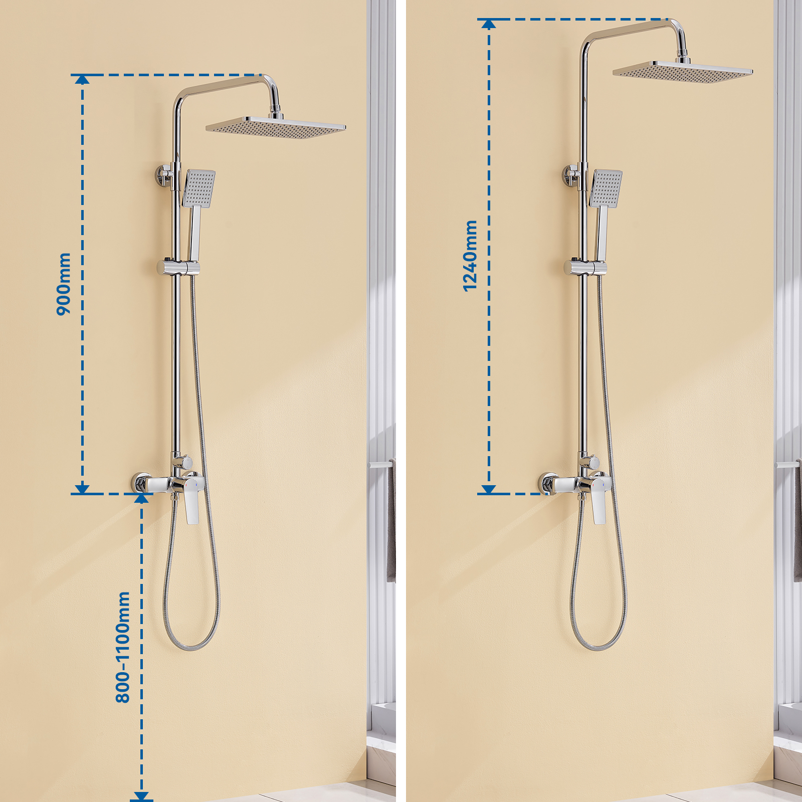 Colonne de Douche Mécanique,Hauteur Réglable 93-130cm Colonne de Douche Mecanique Kit Set de Douche en Laiton Chromé Solide - 9