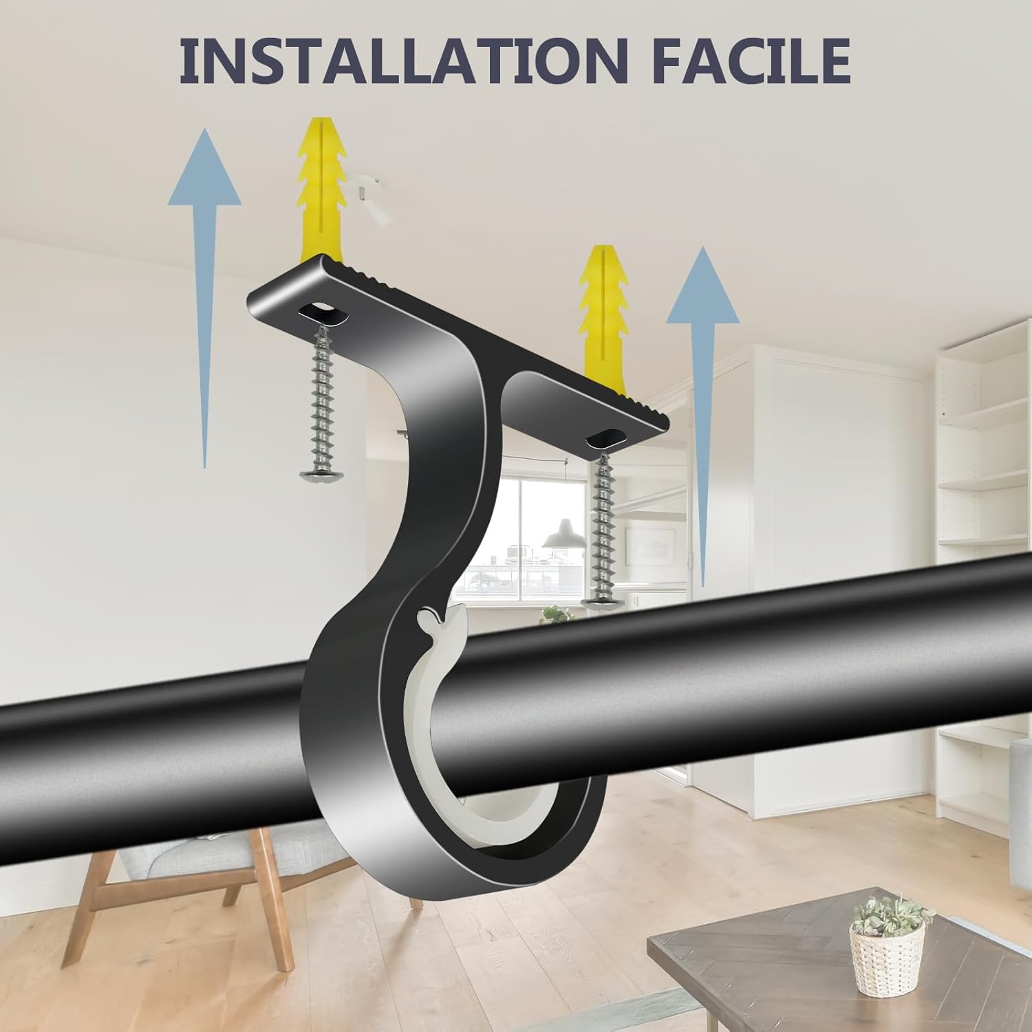 4 Staffe Portatenda In Metallo Per Aste Ø 6,3 Cm - Supporto A Muro Per Tende E Bastoni