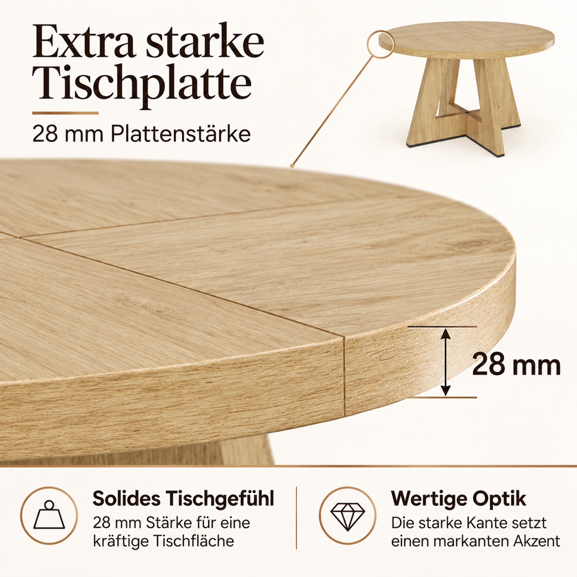 Table de salle à manger ronde 120 x 120 cm pour 4 à 6 personnes, design ...