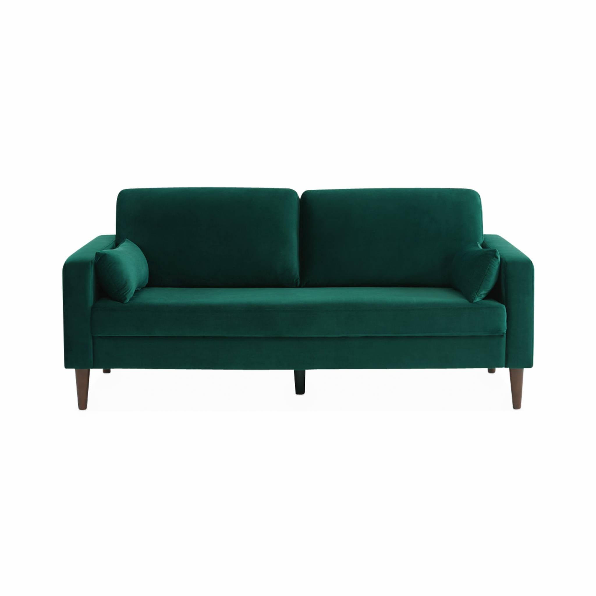 Canapé en velours vert anglais - Bjorn - Canapé 3 places fixe droit pieds bois d'hévéa effet bois de noyer BJORN - 5