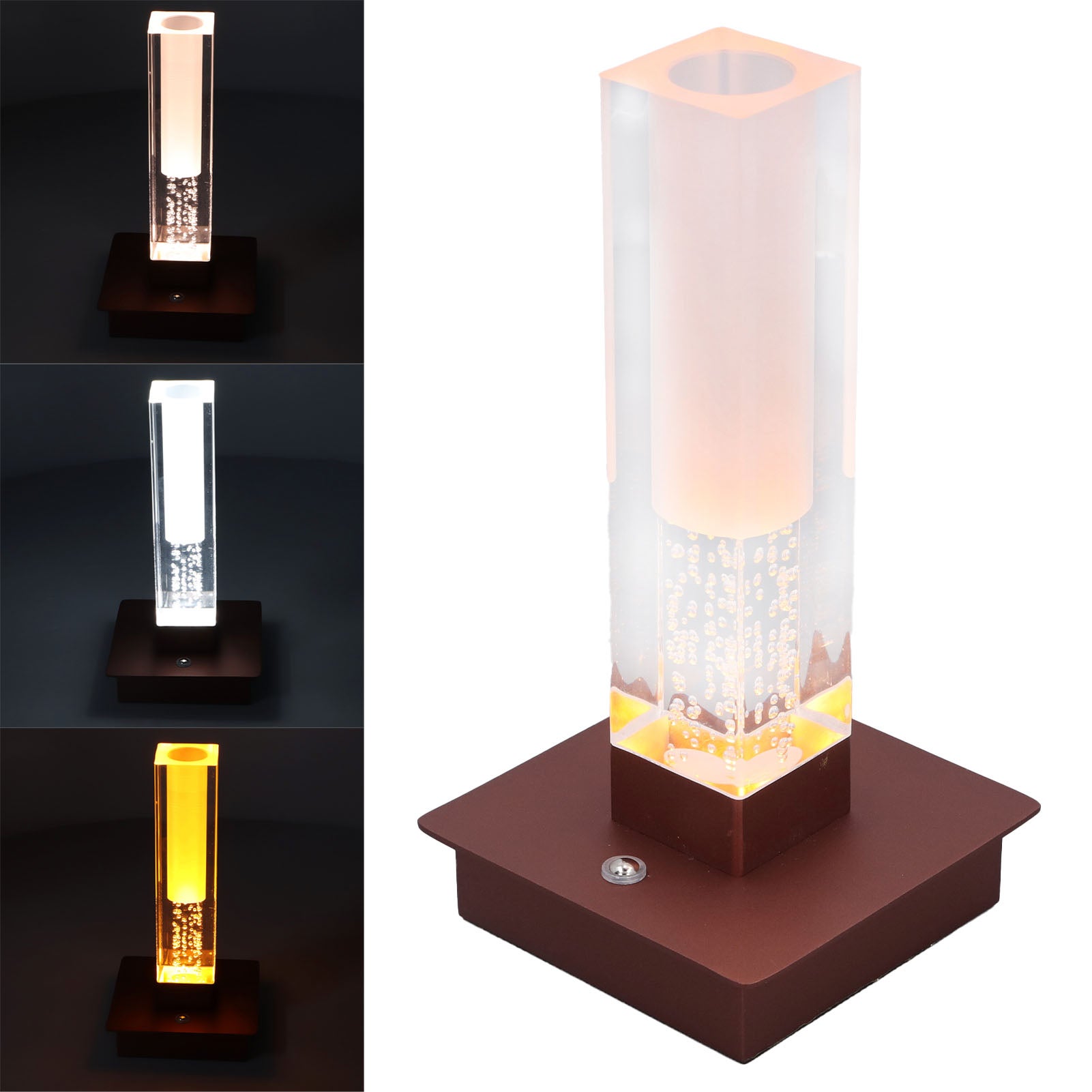 Bezprzewodowa lampa stołowa, ściemniacz, 3 kolory, IP54, wodoodporna, ładowalna, sterowanie dotykowe, akryl, LED (brązowa)