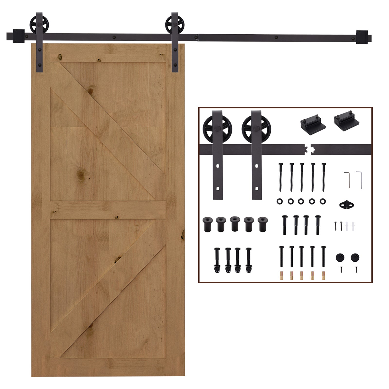 Kit de porte coulissante 183cm/6 pi,charge maximale 100 kg,comprenant le rail,2 crochets,2 butées de porte,2 butées de sol et 2 jeux de vis et boulons - 2