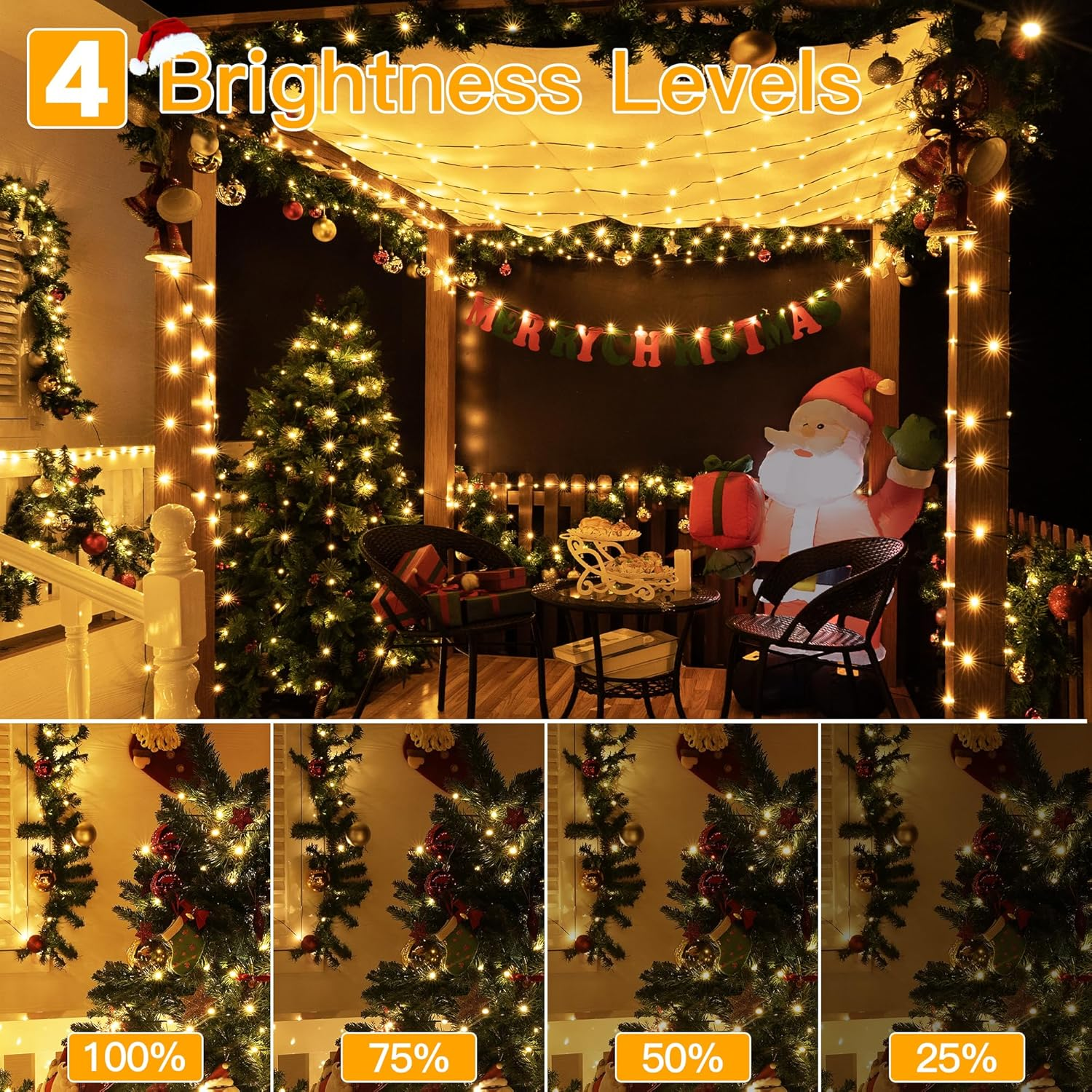 Guirlande lumineuse d'extérieur 200 m - 2000 LED, Guirlandes lumineuses de Noël avec télécommande, Intensité variable, 8 modes, étanchéité IP44 - 5
