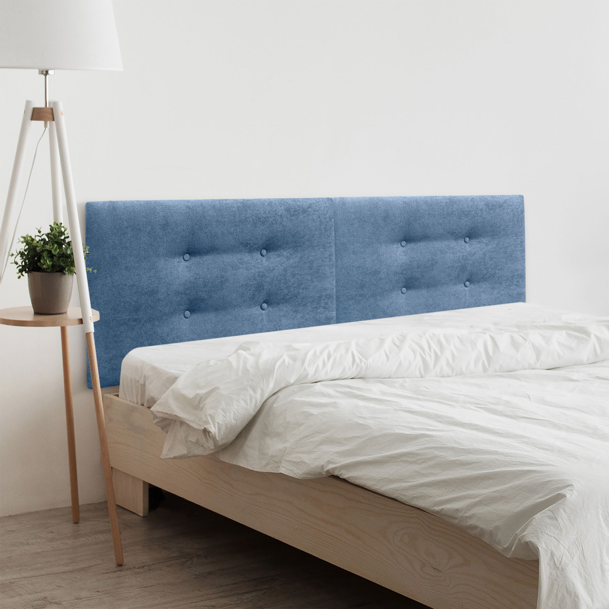 Dhome cabecero de tela acualine con 2 hileras dual dividido en 2 piezas tapizado de alta gama cabezal dormitorio (azul, 180cm)