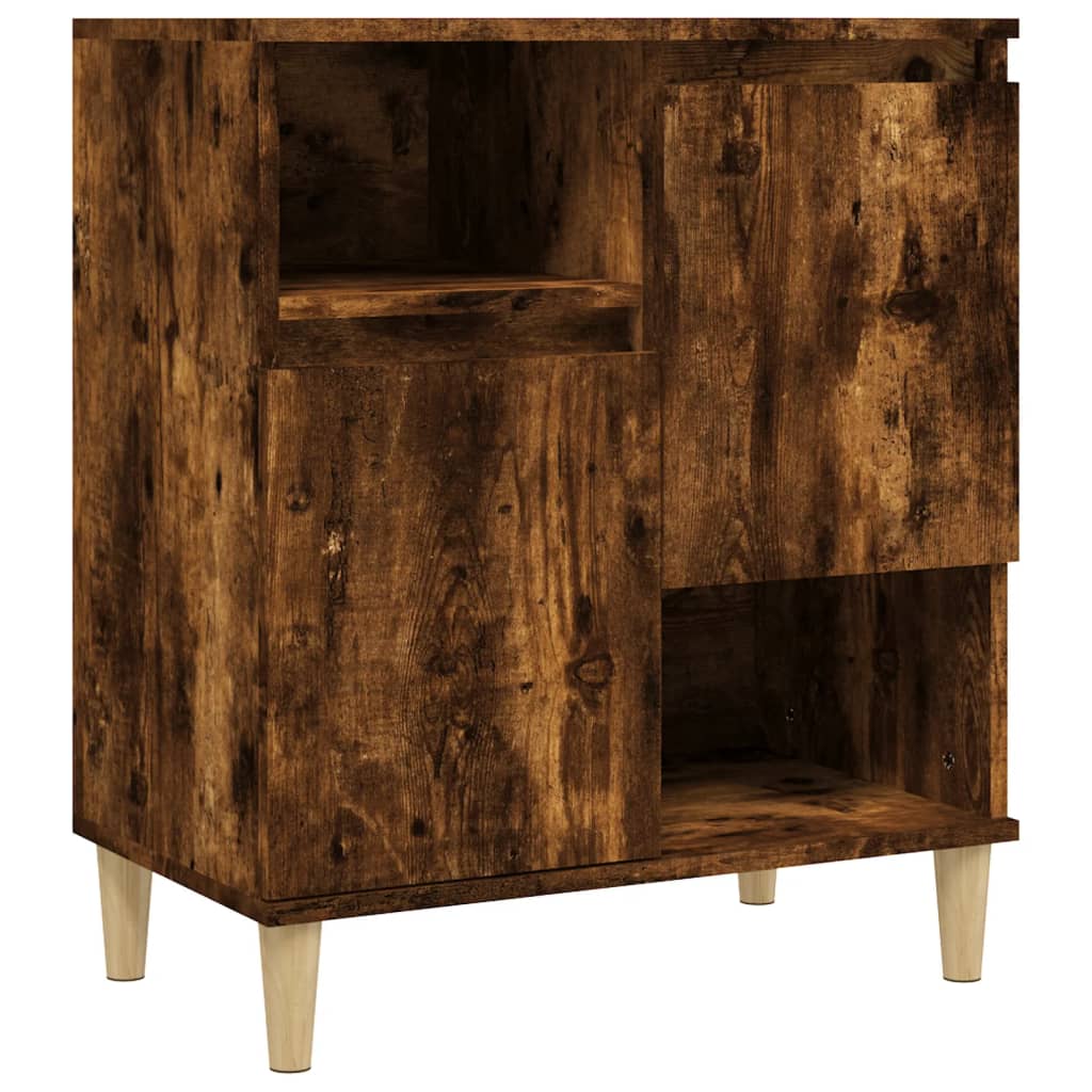 Credenza Rovere Fumo 60x35x70 Cm In Legno Multistrato - 4 Scomparti E 2 Ante, Con Piedini In Eucalipto