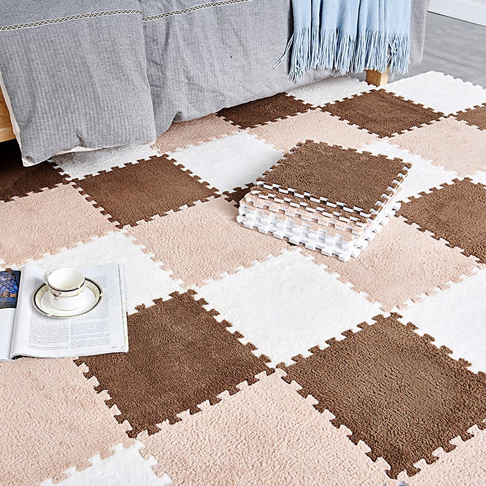 Tapis en mousse souple à poils longs, 6 pièces, tapis de protection antidérapant, carrelage de sol, tapis de jeu d'exercice, kaki - 7