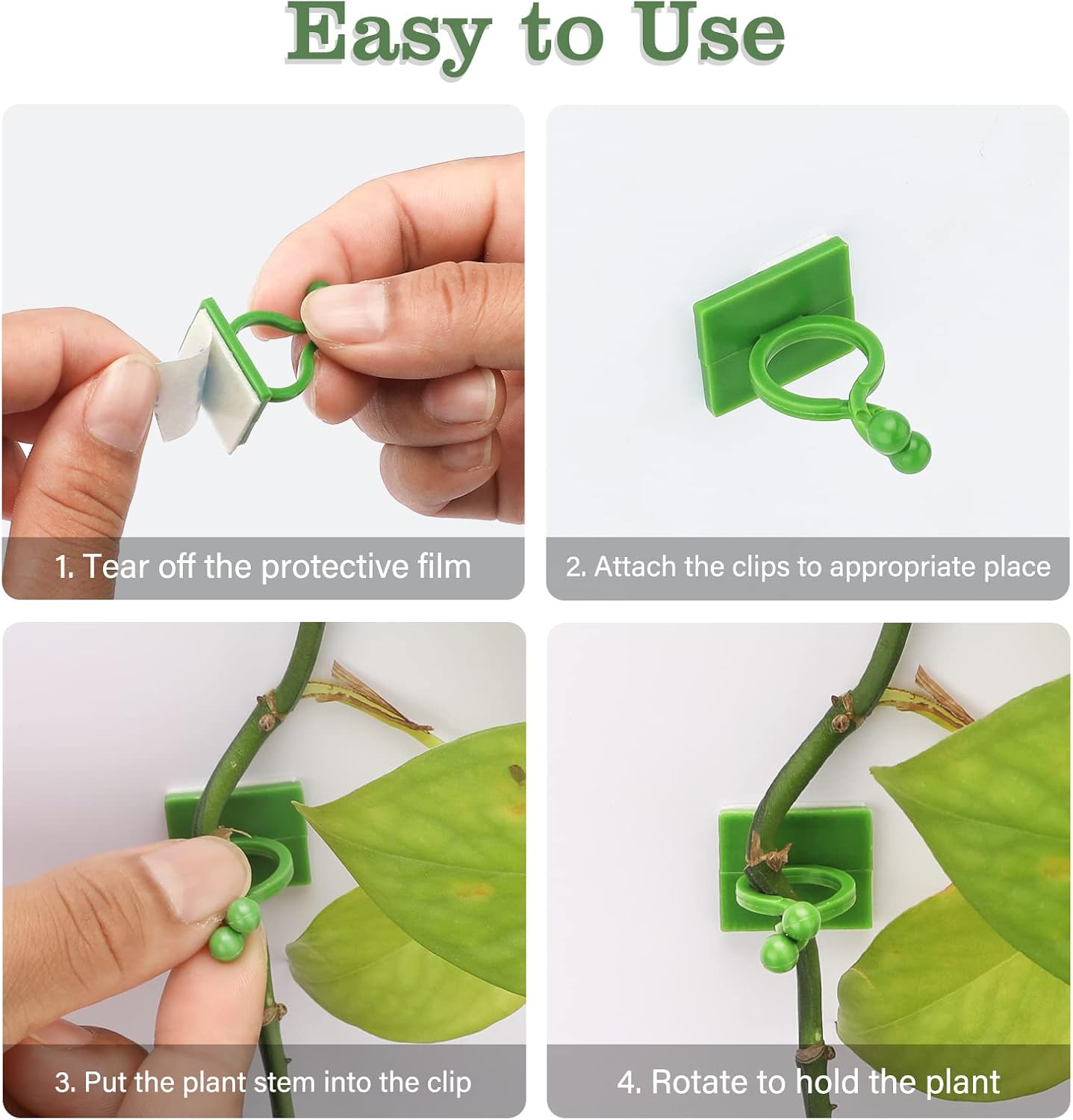 Lot de 100 clips de support pour plantes grimpantes, auto-adhésifs, pour mur ou treillis, pour soutenir vos plantes (verts) - 4